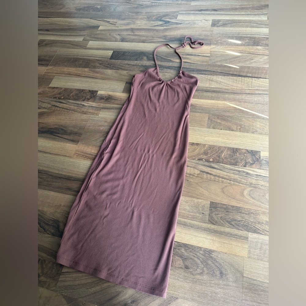 Wilfred Women's ribbed bodycon midi dress pinky brown neutral size XXS - Picture 3 of 13